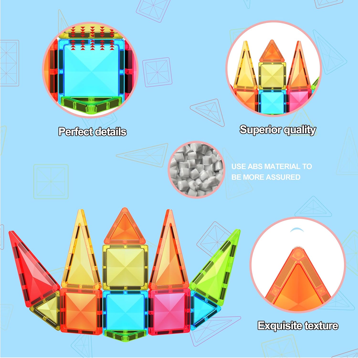 PicassoTiles 71pc Mini Diamond Series Winter Ice Theme Magnetic Tile Building Blocks 2 Character Action Figures Travel Size OnTheGo Magnet Construction Toy Set STEM Development Kit Ages 3 PTM7124pc