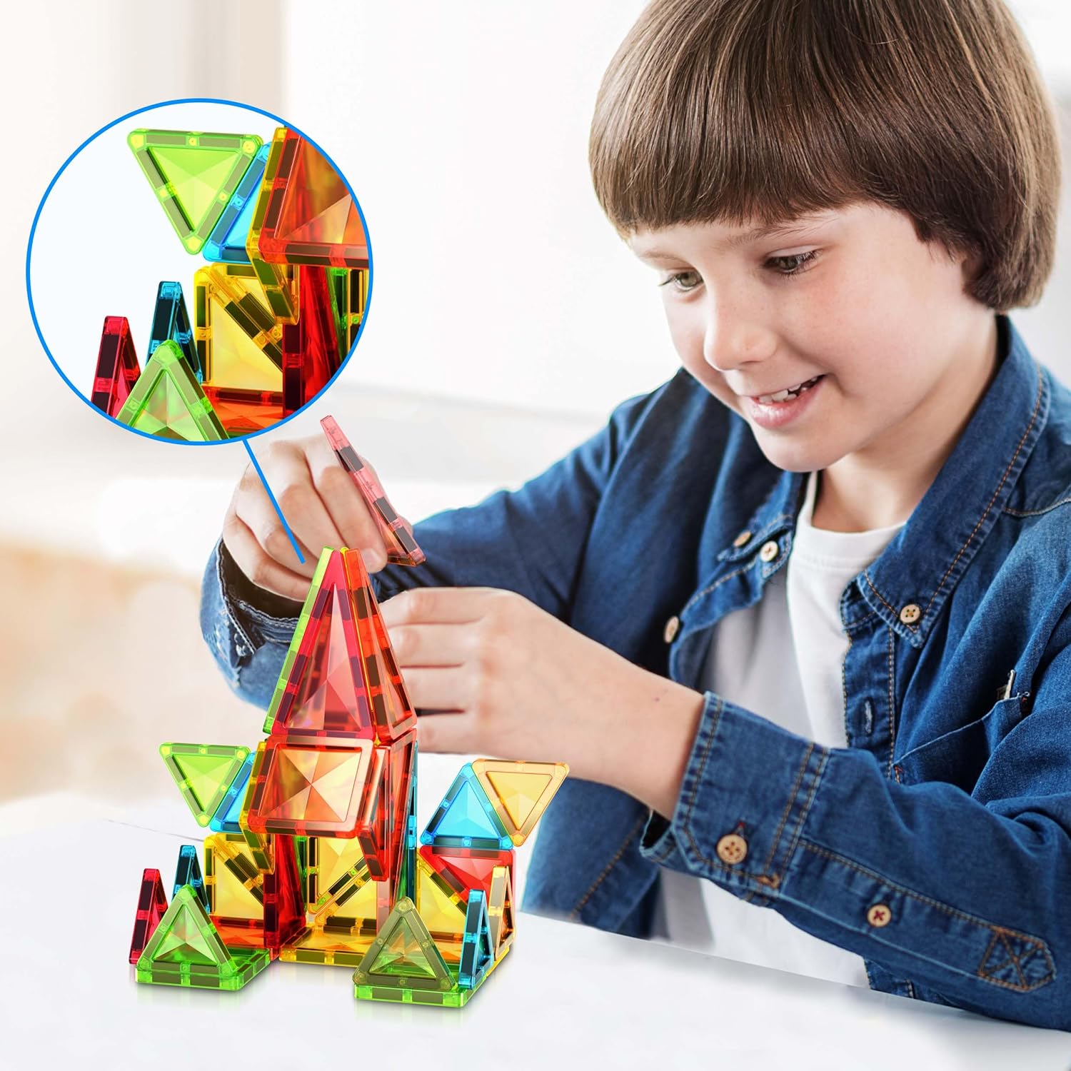 PicassoTiles 71pc Mini Diamond Series Winter Ice Theme Magnetic Tile Building Blocks 2 Character Action Figures Travel Size OnTheGo Magnet Construction Toy Set STEM Development Kit Ages 3 PTM7136pc