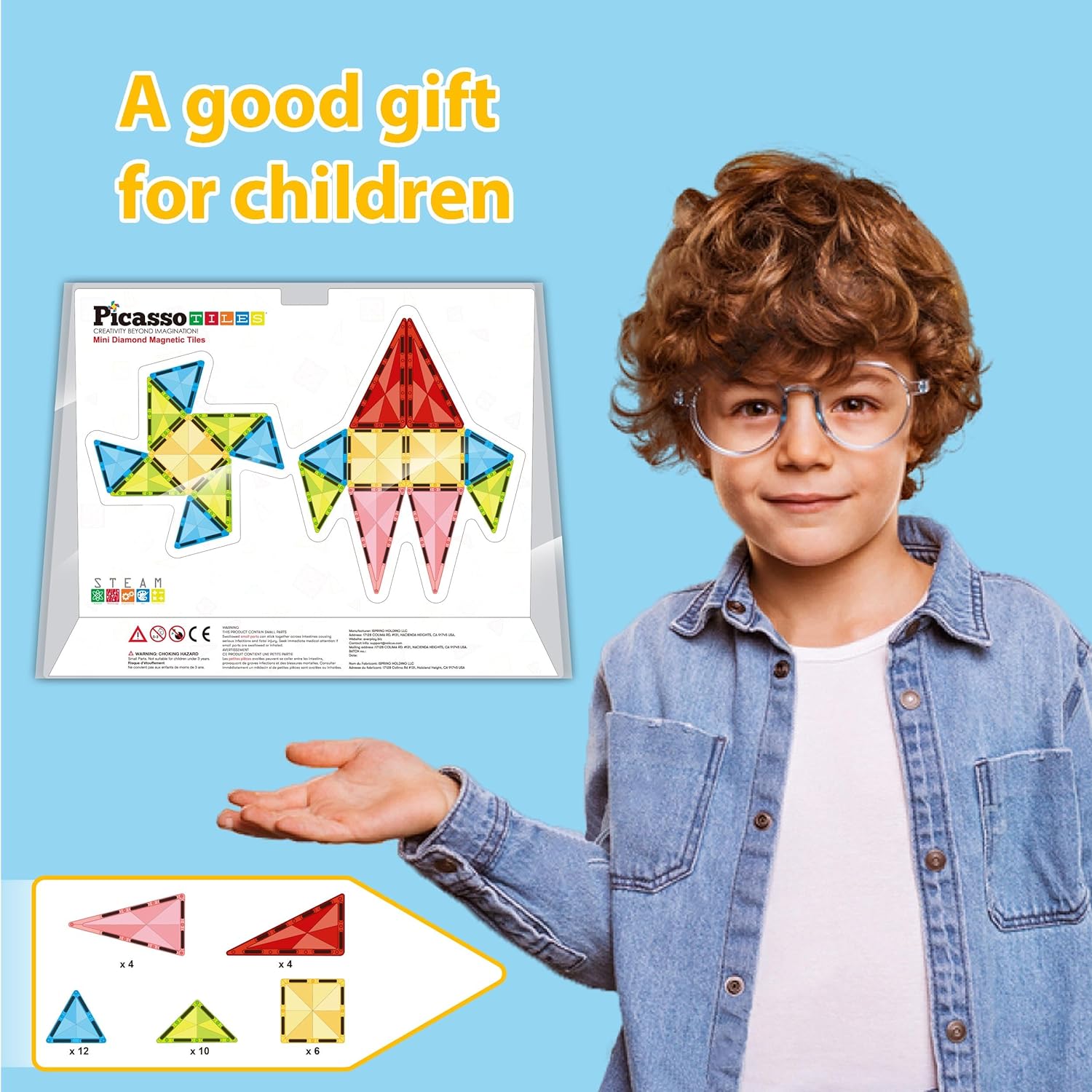 PicassoTiles 71pc Mini Diamond Series Winter Ice Theme Magnetic Tile Building Blocks 2 Character Action Figures Travel Size OnTheGo Magnet Construction Toy Set STEM Development Kit Ages 3 PTM7136pc