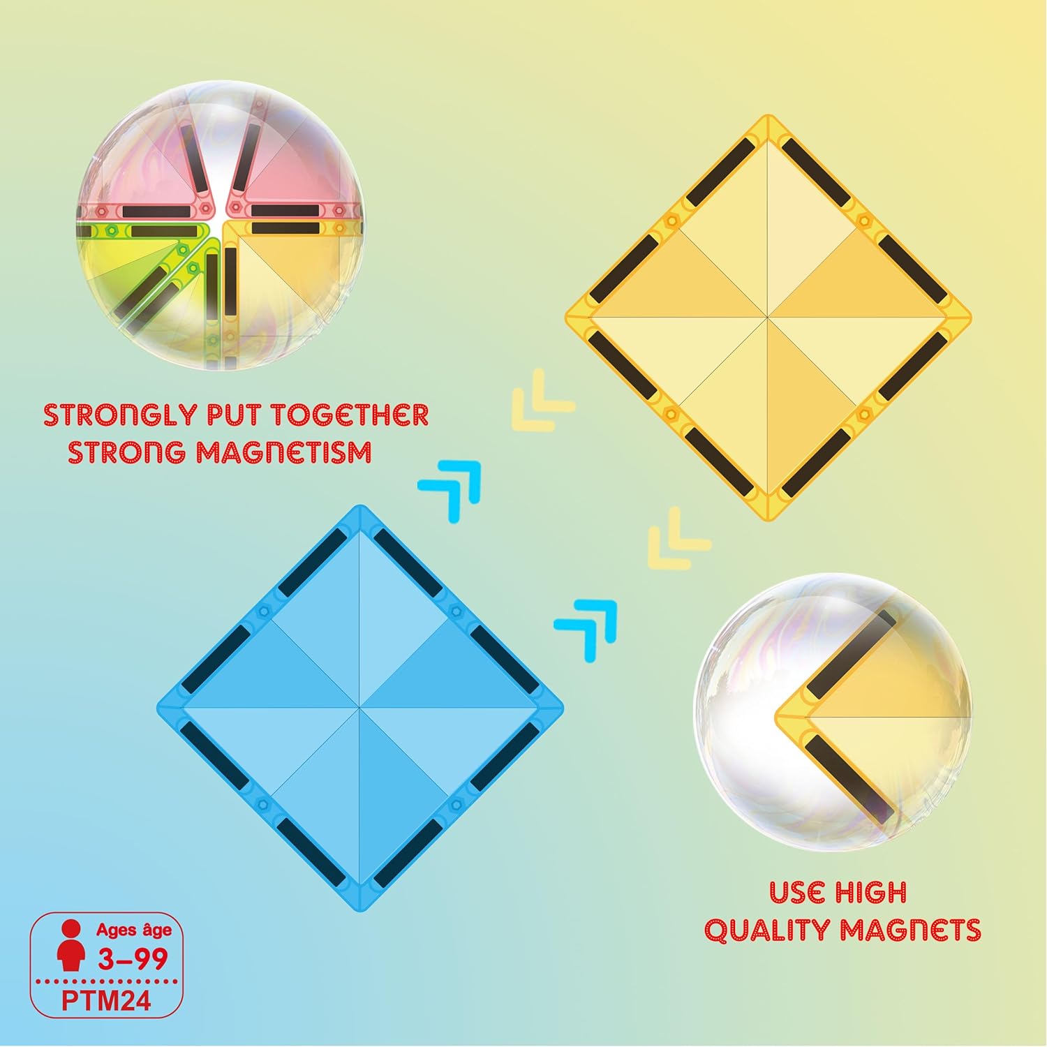 PicassoTiles 71pc Mini Diamond Series Winter Ice Theme Magnetic Tile Building Blocks 2 Character Action Figures Travel Size OnTheGo Magnet Construction Toy Set STEM Development Kit Ages 3 PTM7124pc