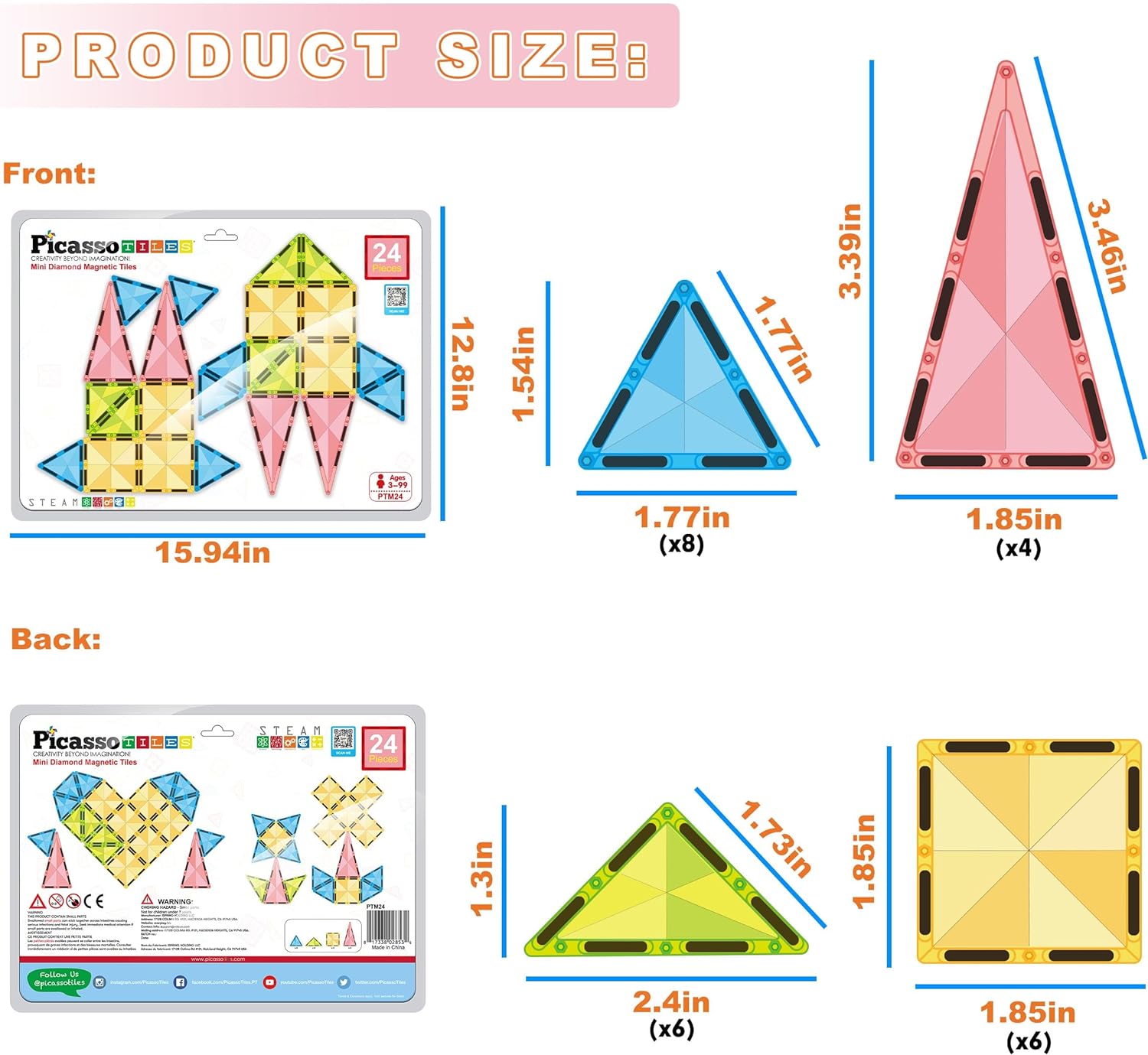 PicassoTiles 71pc Mini Diamond Series Winter Ice Theme Magnetic Tile Building Blocks 2 Character Action Figures Travel Size OnTheGo Magnet Construction Toy Set STEM Development Kit Ages 3 PTM7124pc