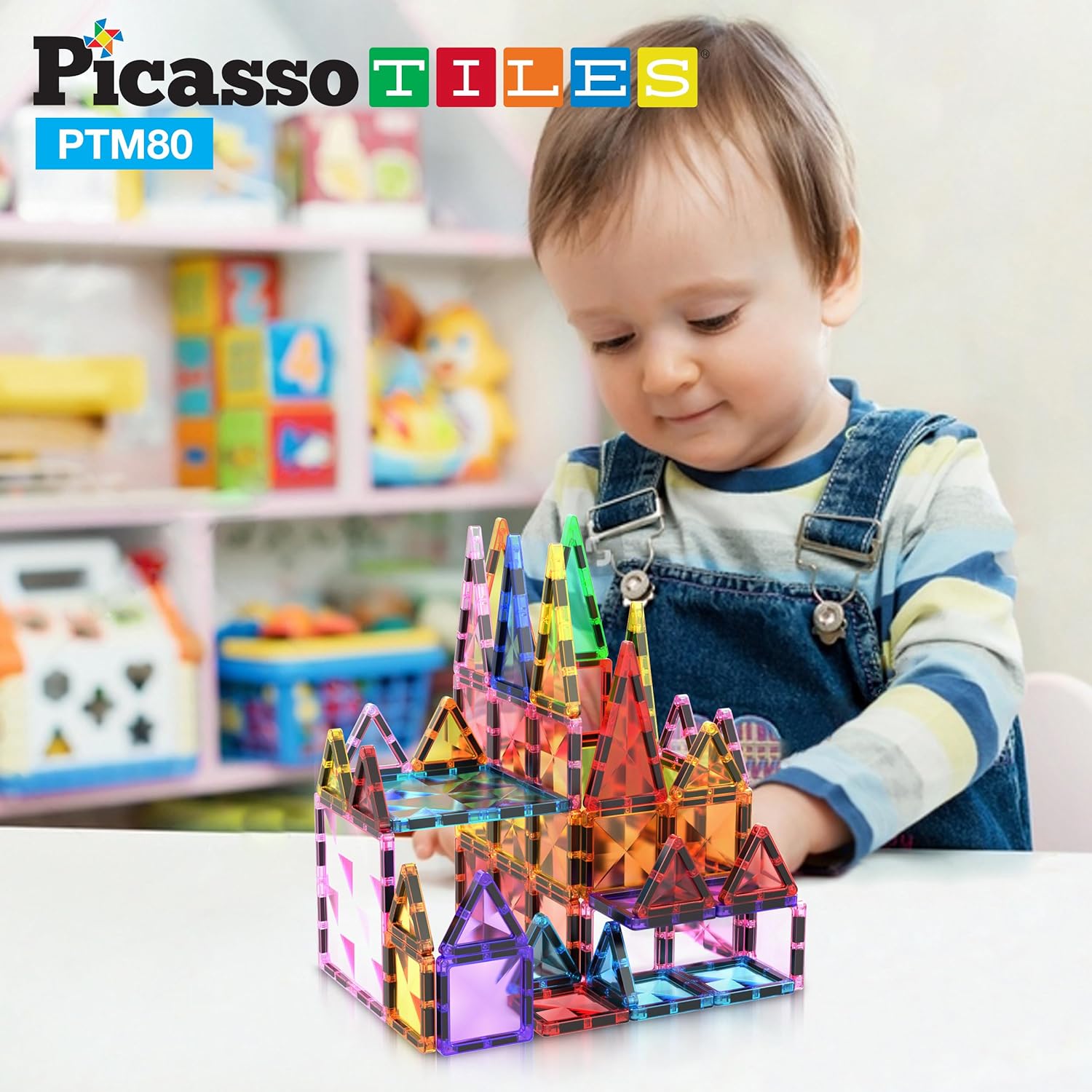 PicassoTiles 71pc Mini Diamond Series Winter Ice Theme Magnetic Tile Building Blocks 2 Character Action Figures Travel Size OnTheGo Magnet Construction Toy Set STEM Development Kit Ages 3 PTM7180pc