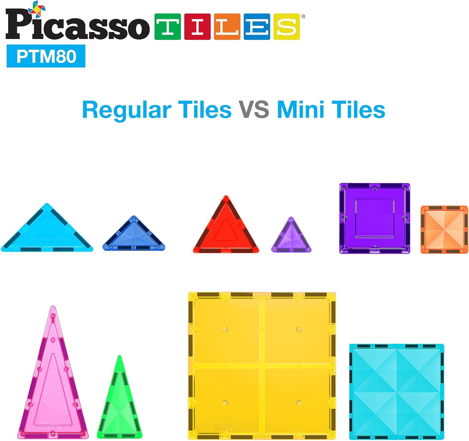 PicassoTiles 71pc Mini Diamond Series Winter Ice Theme Magnetic Tile Building Blocks 2 Character Action Figures Travel Size OnTheGo Magnet Construction Toy Set STEM Development Kit Ages 3 PTM7180pc