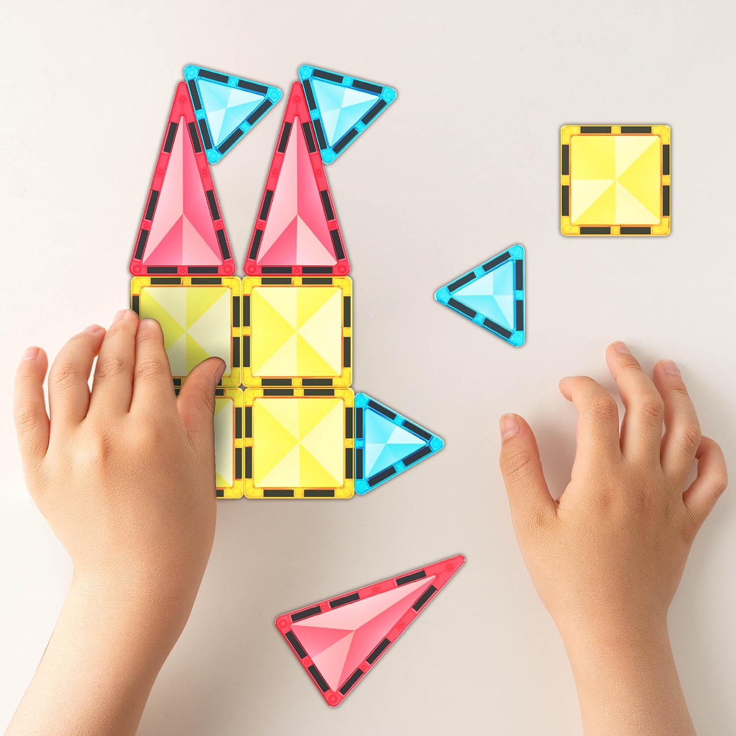 PicassoTiles 71pc Mini Diamond Series Winter Ice Theme Magnetic Tile Building Blocks 2 Character Action Figures Travel Size OnTheGo Magnet Construction Toy Set STEM Development Kit Ages 3 PTM7112pc