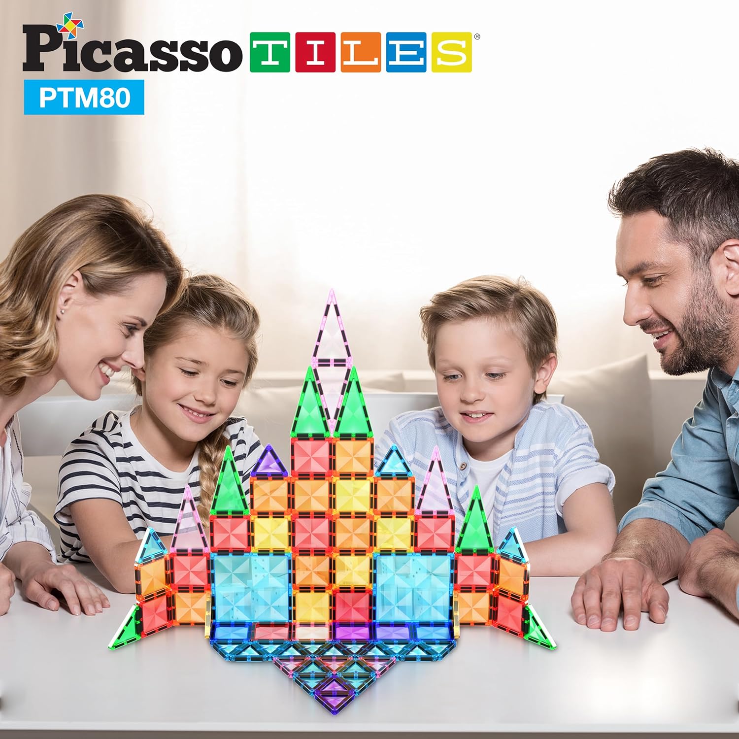 PicassoTiles 71pc Mini Diamond Series Winter Ice Theme Magnetic Tile Building Blocks 2 Character Action Figures Travel Size OnTheGo Magnet Construction Toy Set STEM Development Kit Ages 3 PTM7180pc