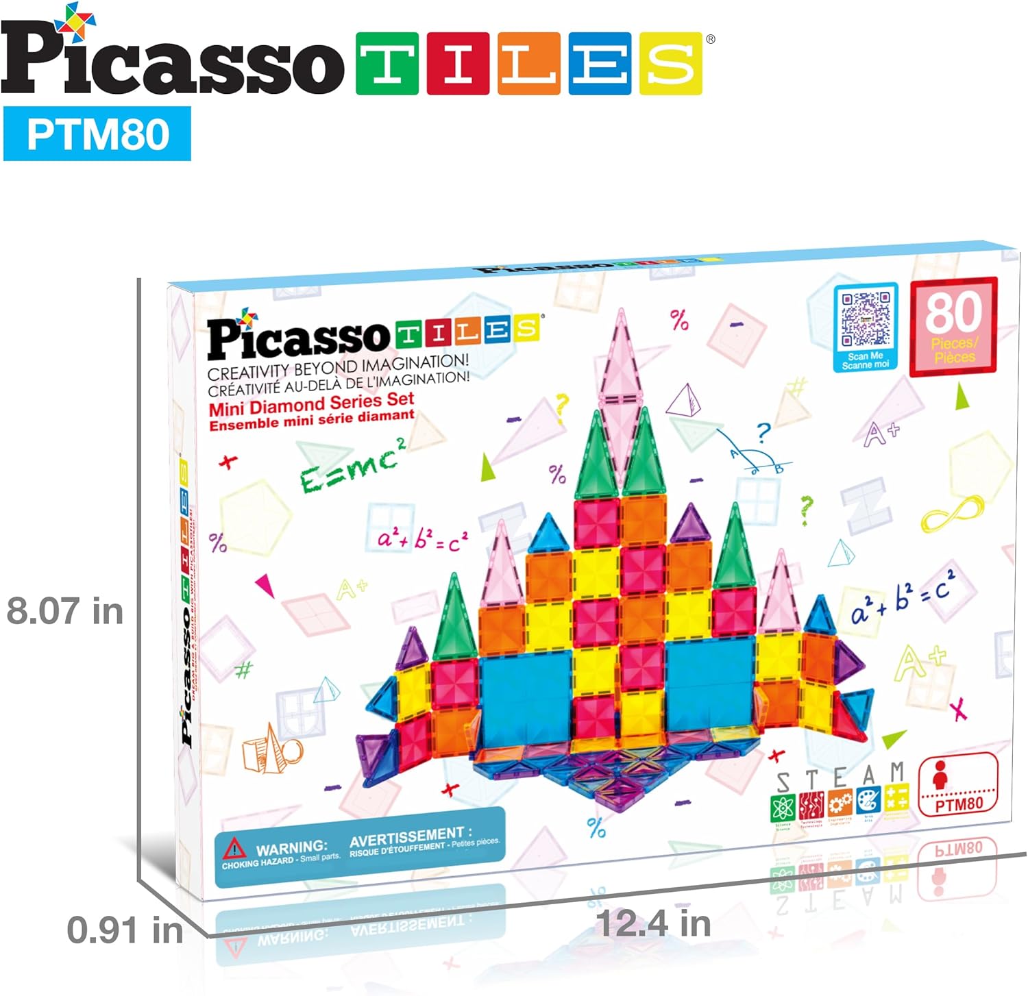 PicassoTiles 71pc Mini Diamond Series Winter Ice Theme Magnetic Tile Building Blocks 2 Character Action Figures Travel Size OnTheGo Magnet Construction Toy Set STEM Development Kit Ages 3 PTM7180pc