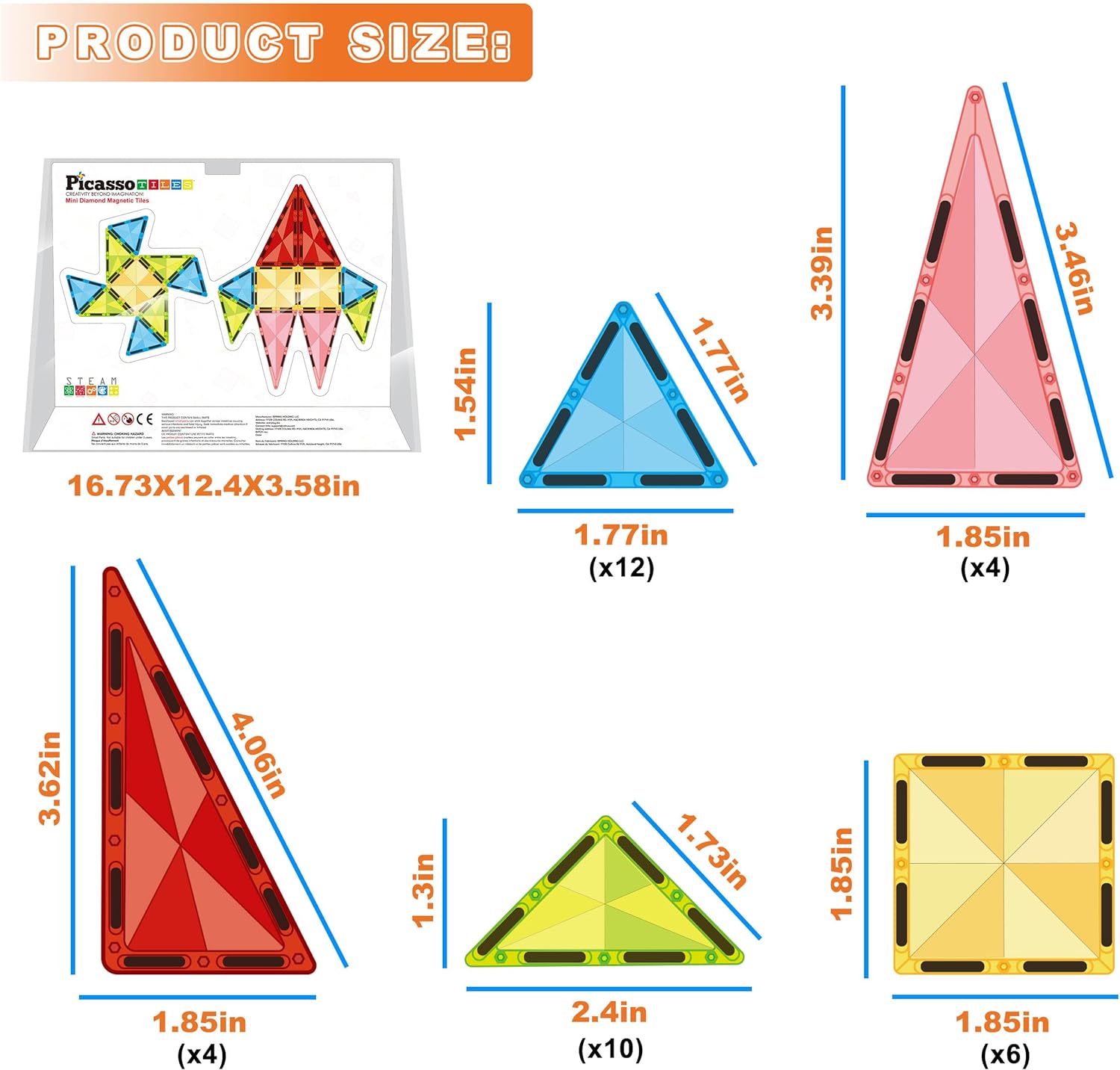 PicassoTiles 71pc Mini Diamond Series Winter Ice Theme Magnetic Tile Building Blocks 2 Character Action Figures Travel Size OnTheGo Magnet Construction Toy Set STEM Development Kit Ages 3 PTM7136pc