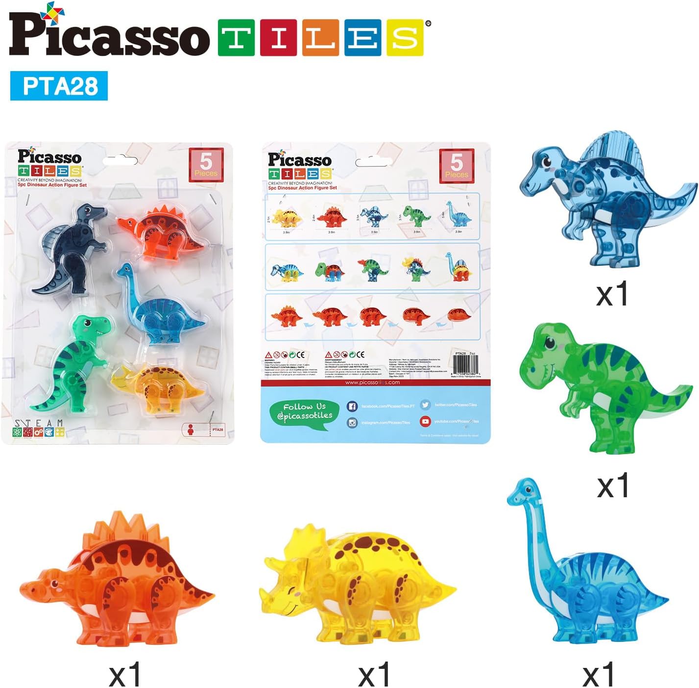 PicassoTiles 8pc Magnet Tile Building Blocks 8 Marine Animal Action Figures Compatible Magnetic Accessory Playset Tiles Kids Toys STEM Educational Learning Preschool Toddler Girls Boys Age 3 PTA25MixMatch5