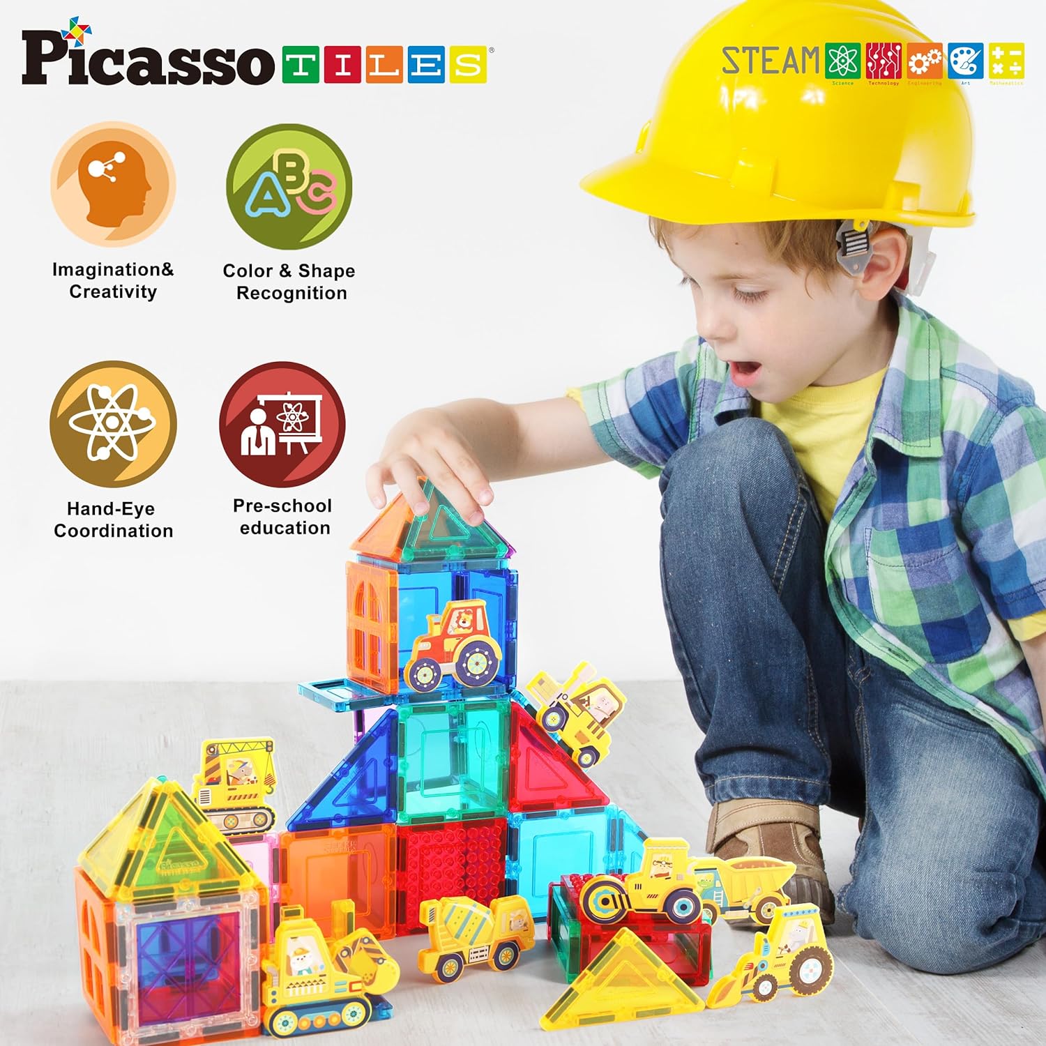PicassoTiles 8pc Magnet Tile Building Blocks 8 Marine Animal Action Figures Compatible Magnetic Accessory Playset Tiles Kids Toys STEM Educational Learning Preschool Toddler Girls Boys Age 3 PTA25Construction