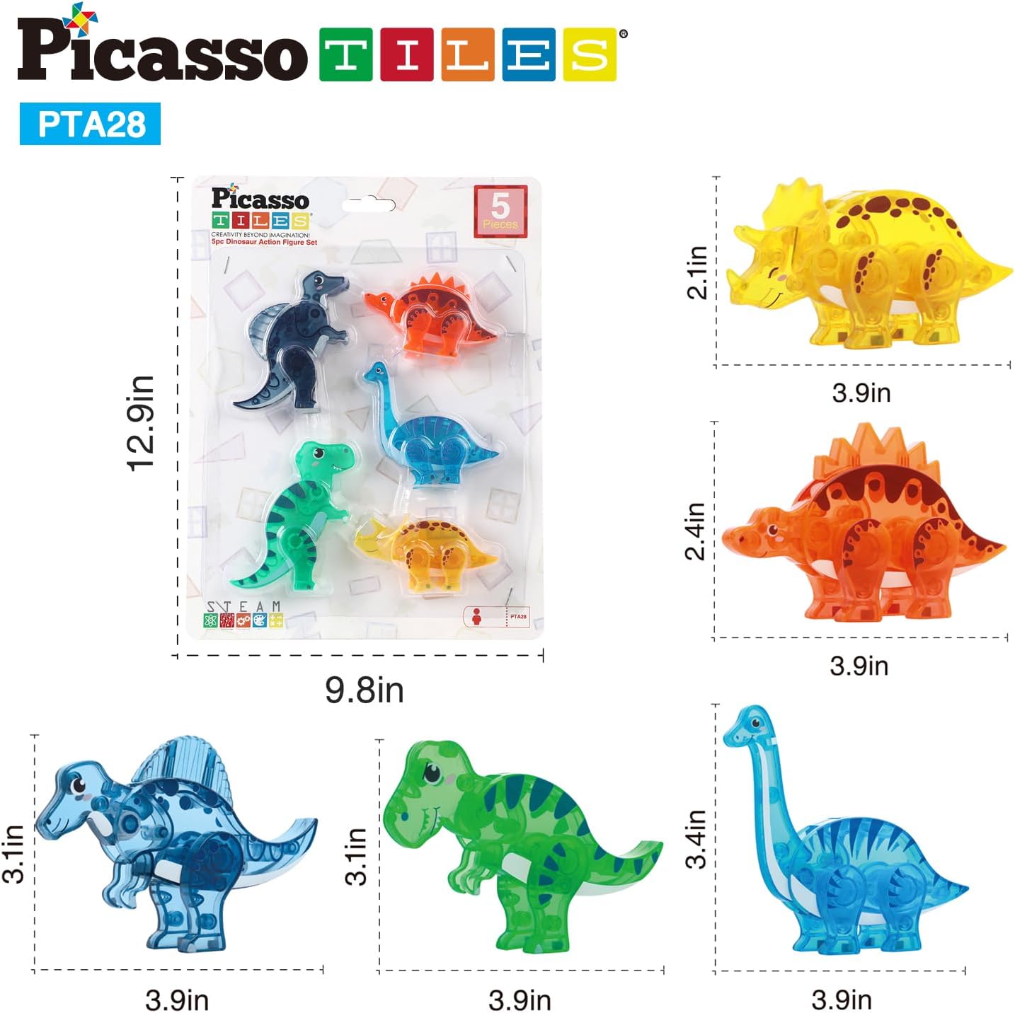 PicassoTiles 8pc Magnet Tile Building Blocks 8 Marine Animal Action Figures Compatible Magnetic Accessory Playset Tiles Kids Toys STEM Educational Learning Preschool Toddler Girls Boys Age 3 PTA25MixMatch5