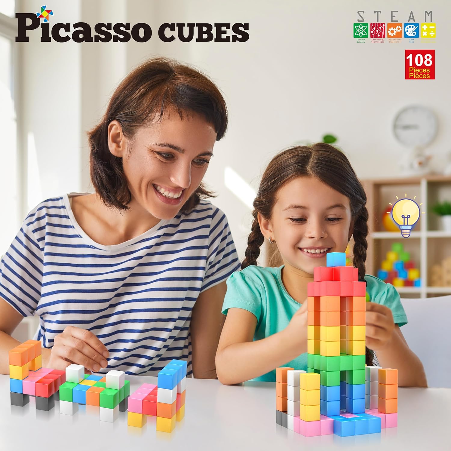 PicassoTiles Magnet Cube Building Blocks 80 Pieces 12 3CM Magnetic Cubes Toy Construction Building Educational Sensory Toys with Idea Booklet for School  Preschool Kids Boys Girls Toddlers PMC302PMC303