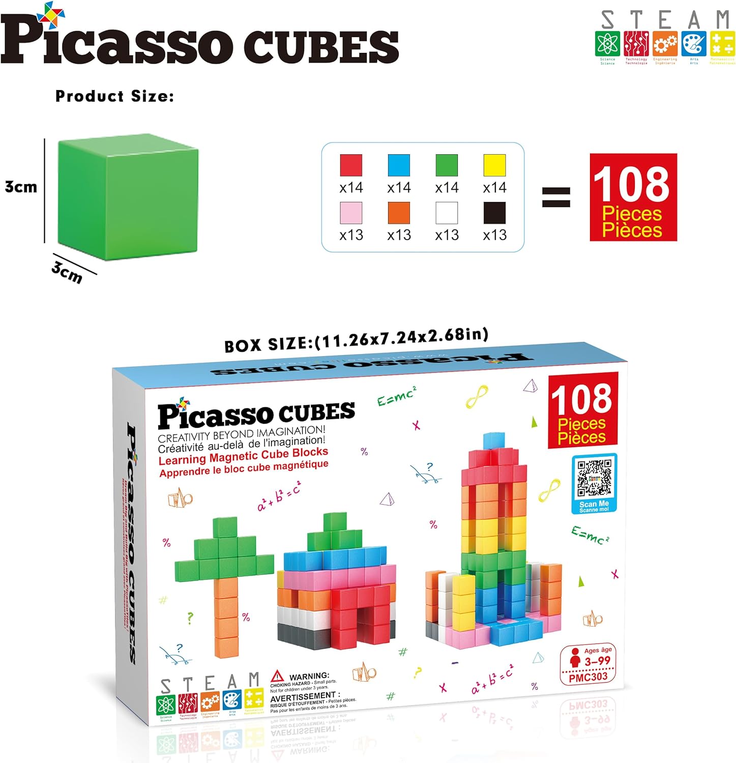 PicassoTiles Magnet Cube Building Blocks 80 Pieces 12 3CM Magnetic Cubes Toy Construction Building Educational Sensory Toys with Idea Booklet for School  Preschool Kids Boys Girls Toddlers PMC302PMC303