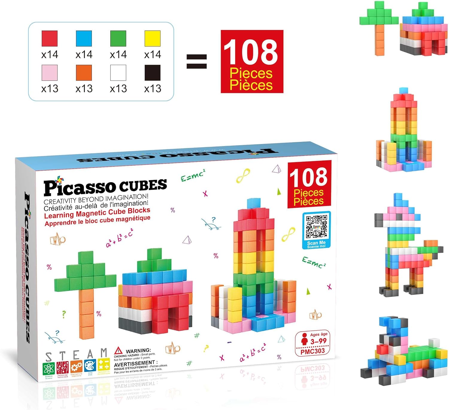 PicassoTiles Magnet Cube Building Blocks 80 Pieces 12 3CM Magnetic Cubes Toy Construction Building Educational Sensory Toys with Idea Booklet for School  Preschool Kids Boys Girls Toddlers PMC302PMC303