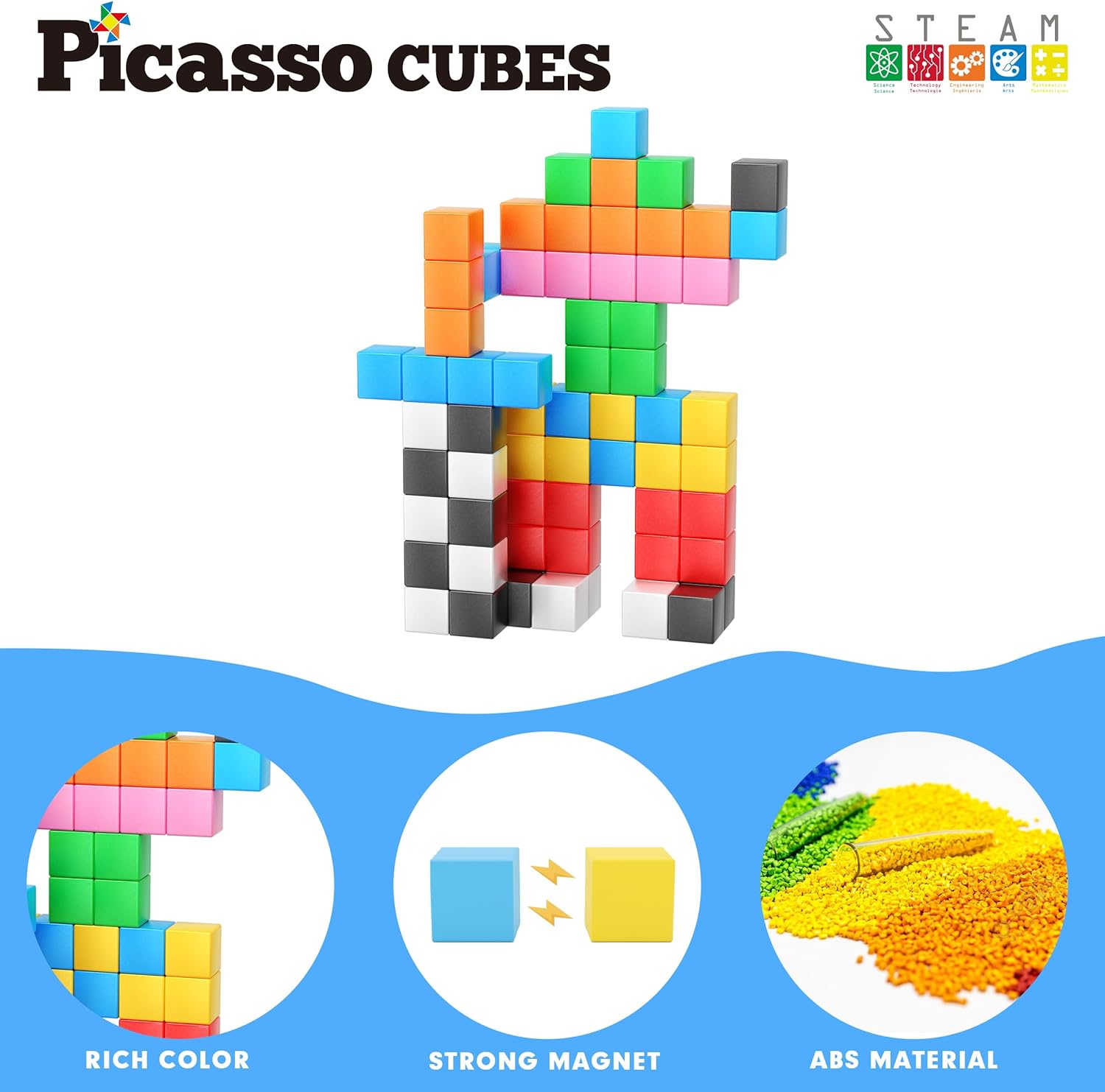 PicassoTiles Magnet Cube Building Blocks 80 Pieces 12 3CM Magnetic Cubes Toy Construction Building Educational Sensory Toys with Idea Booklet for School  Preschool Kids Boys Girls Toddlers PMC302PMC303