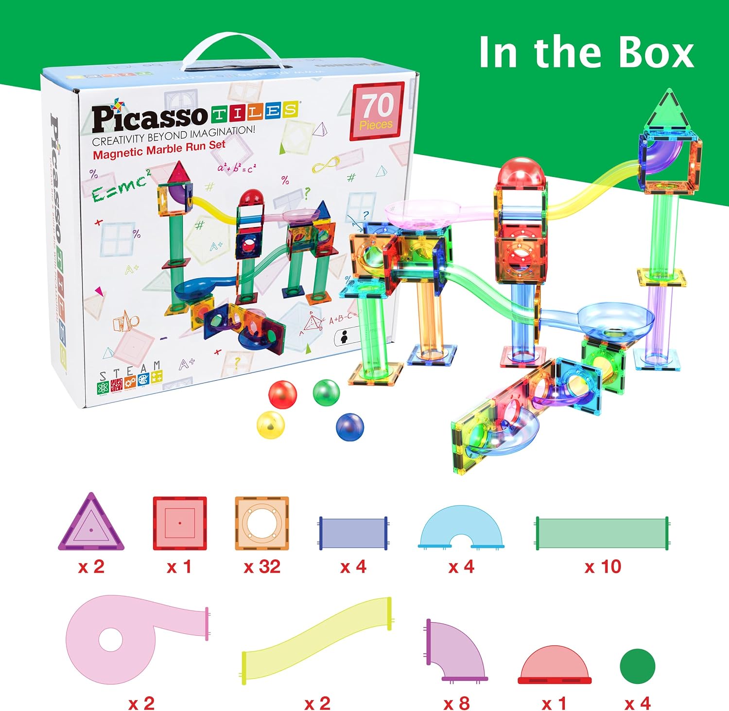 PicassoTiles Magnet Marble Run Tiles Pete The Cat Themed Character Marbles for Magnetic Building Block Construction Tile Maze Structures STEM Learning Pretend Play Fun Toys Girls Boys Ages 3 PTG02PTG70