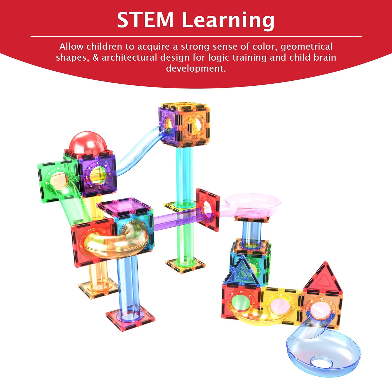 PicassoTiles Magnet Marble Run Tiles Pete The Cat Themed Character Marbles for Magnetic Building Block Construction Tile Maze Structures STEM Learning Pretend Play Fun Toys Girls Boys Ages 3 PTG02PTG70