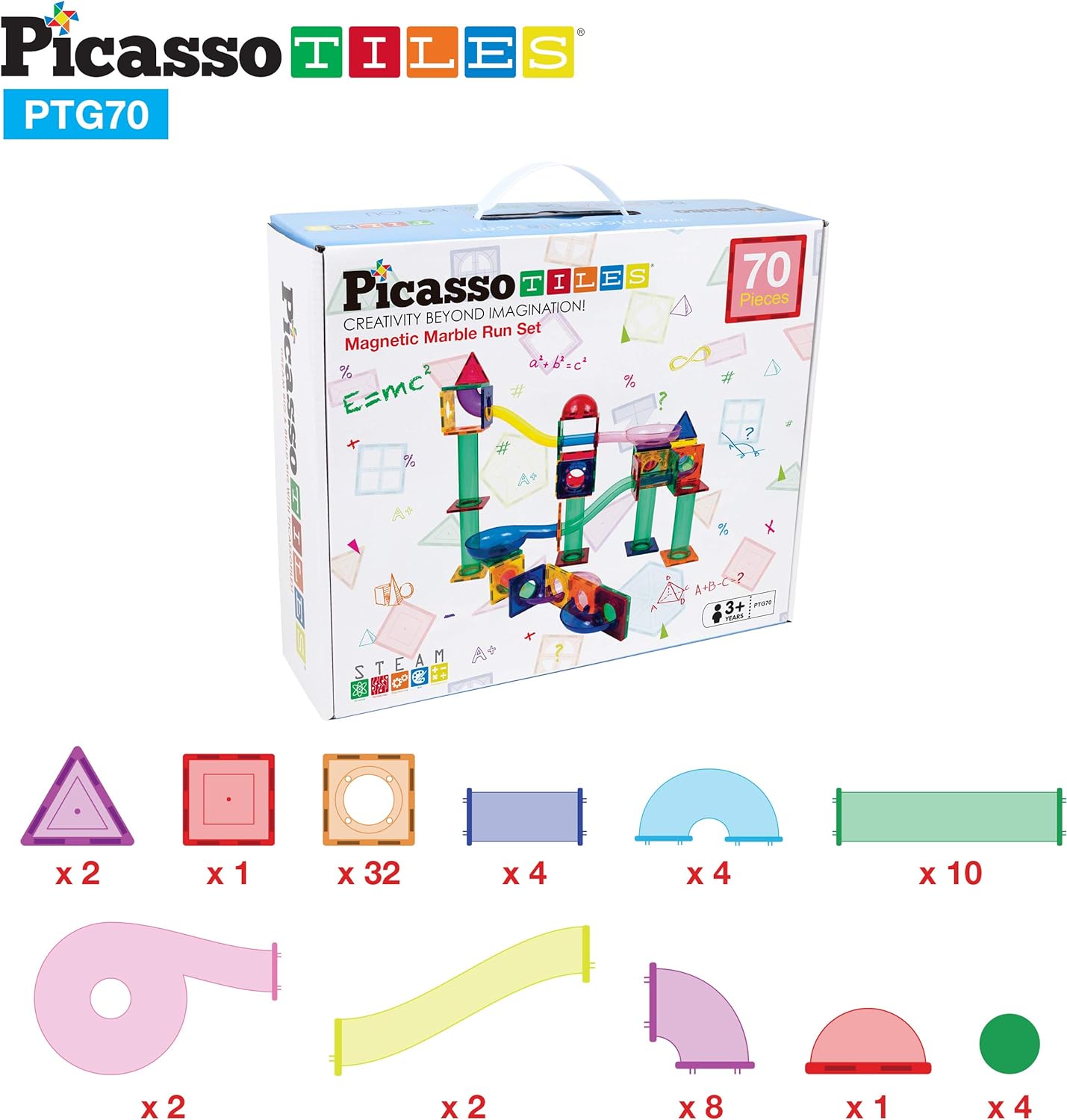 PicassoTiles Magnet Marble Run Tiles Pete The Cat Themed Character Marbles for Magnetic Building Block Construction Tile Maze Structures STEM Learning Pretend Play Fun Toys Girls Boys Ages 3 PTG02PTG70