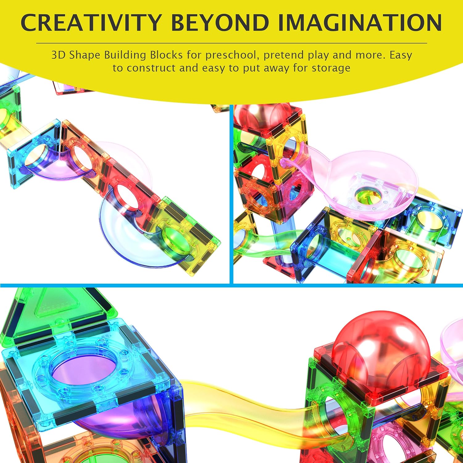 PicassoTiles Magnet Marble Run Tiles Pete The Cat Themed Character Marbles for Magnetic Building Block Construction Tile Maze Structures STEM Learning Pretend Play Fun Toys Girls Boys Ages 3 PTG02PTG70