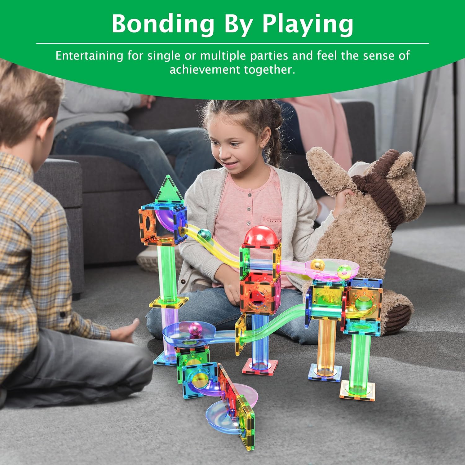 PicassoTiles Magnet Marble Run Tiles Pete The Cat Themed Character Marbles for Magnetic Building Block Construction Tile Maze Structures STEM Learning Pretend Play Fun Toys Girls Boys Ages 3 PTG02PTG70