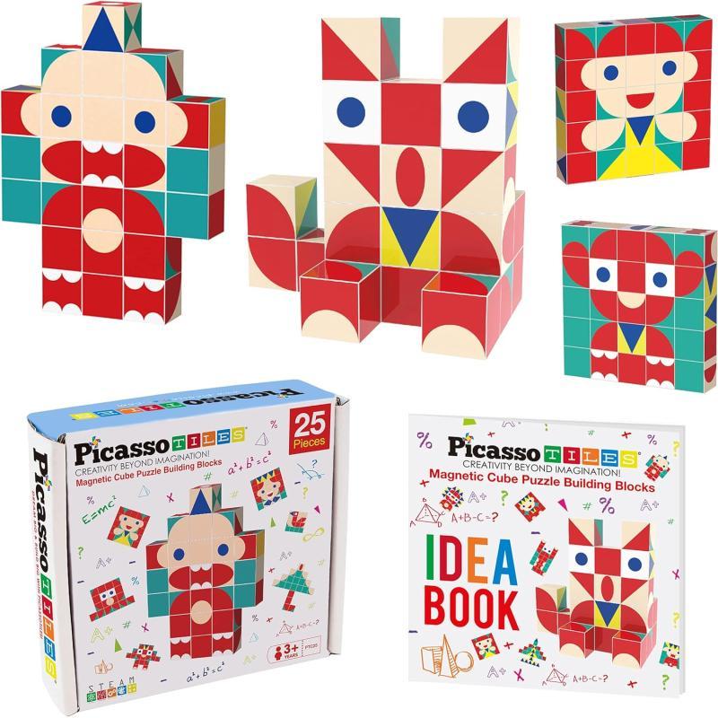 Picasso Cubes 20 pcs Magnetic Cube Puzzle 6in1 Vehicle Theme Pattern Magnet Brain Teaser Cubes Building Block 120 Pictures Toy Set Kids Ages 3  Up Preschool Children Promotes Problem PMC24Baby 25PC