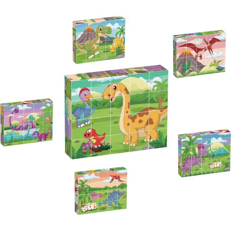 Picasso Cubes 20 pcs Magnetic Cube Puzzle 6in1 Vehicle Theme Pattern Magnet Brain Teaser Cubes Building Block 120 Pictures Toy Set Kids Ages 3  Up Preschool Children Promotes Problem PMC24Dinosaur 20PC