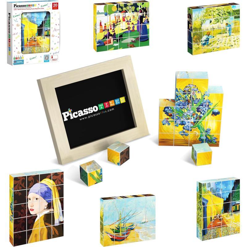 Picasso Cubes 20 pcs Magnetic Cube Puzzle 6in1 Vehicle Theme Pattern Magnet Brain Teaser Cubes Building Block 120 Pictures Toy Set Kids Ages 3  Up Preschool Children Promotes Problem PMC24FrameArt 20PC