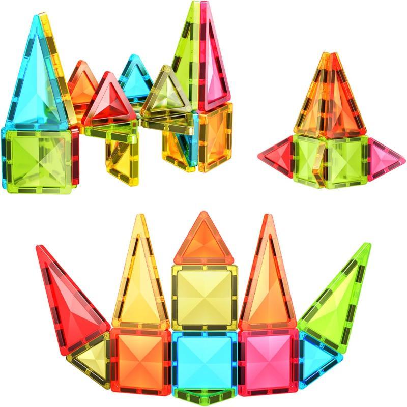 PicassoTiles 71pc Mini Diamond Series Winter Ice Theme Magnetic Tile Building Blocks 2 Character Action Figures Travel Size OnTheGo Magnet Construction Toy Set STEM Development Kit Ages 3 PTM7136pc