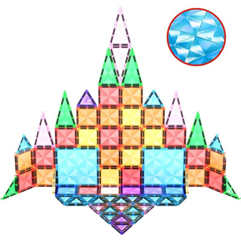 PicassoTiles 71pc Mini Diamond Series Winter Ice Theme Magnetic Tile Building Blocks 2 Character Action Figures Travel Size OnTheGo Magnet Construction Toy Set STEM Development Kit Ages 3 PTM7180pc