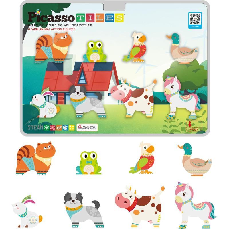 PicassoTiles 8pc Magnet Tile Building Blocks 8 Marine Animal Action Figures Compatible Magnetic Accessory Playset Tiles Kids Toys STEM Educational Learning Preschool Toddler Girls Boys Age 3 PTA25Farm