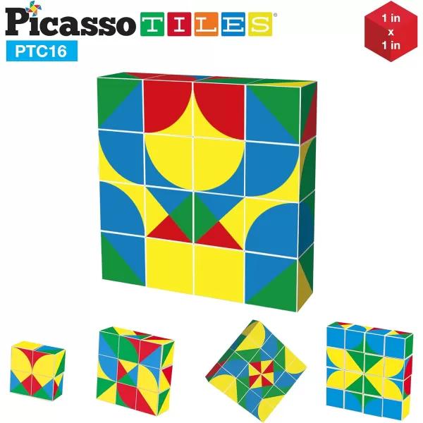 Picasso Cubes 20 pcs Magnetic Cube Puzzle 6in1 Vehicle Theme Pattern Magnet Brain Teaser Cubes Building Block 120 Pictures Toy Set Kids Ages 3  Up Preschool Children Promotes Problem PMC24Geo2 16PC