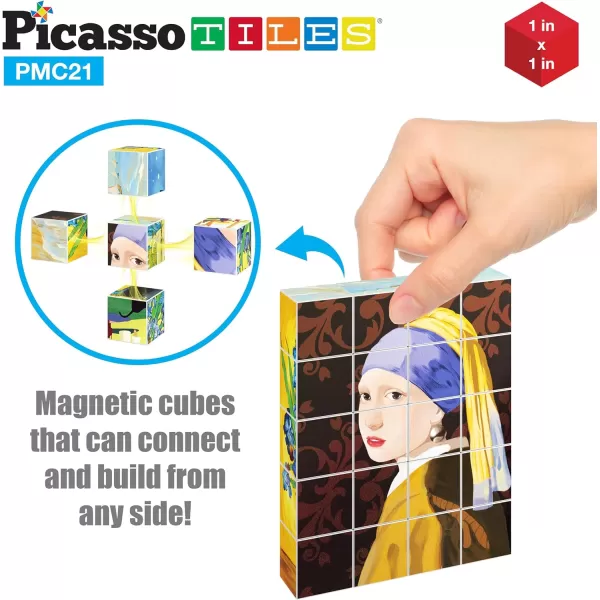 Picasso Cubes 20 pcs Magnetic Cube Puzzle 6in1 Vehicle Theme Pattern Magnet Brain Teaser Cubes Building Block 120 Pictures Toy Set Kids Ages 3  Up Preschool Children Promotes Problem PMC24FrameArt 20PC