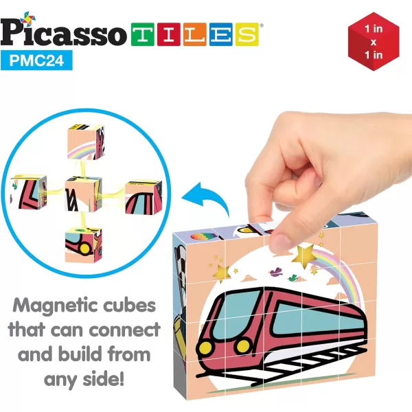 Picasso Cubes 20 pcs Magnetic Cube Puzzle 6in1 Vehicle Theme Pattern Magnet Brain Teaser Cubes Building Block 120 Pictures Toy Set Kids Ages 3  Up Preschool Children Promotes Problem PMC24Car 20PC