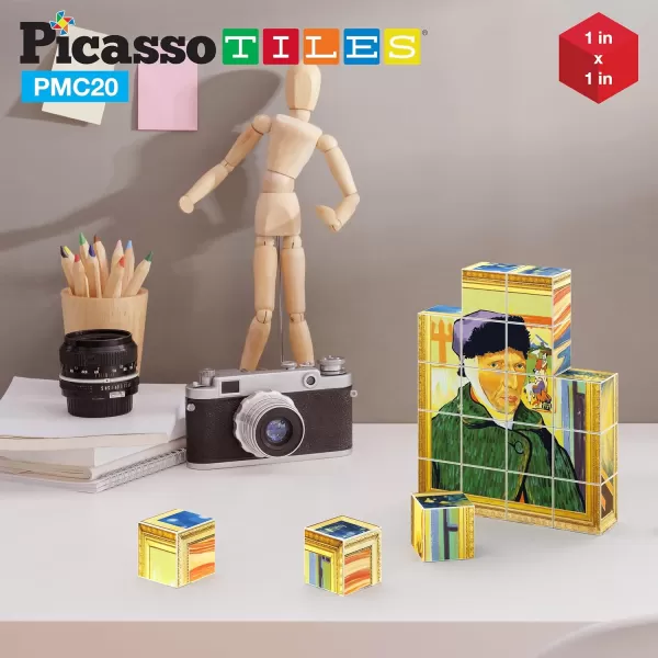 Picasso Cubes 20 pcs Magnetic Cube Puzzle 6in1 Vehicle Theme Pattern Magnet Brain Teaser Cubes Building Block 120 Pictures Toy Set Kids Ages 3  Up Preschool Children Promotes Problem PMC24Art 20PC
