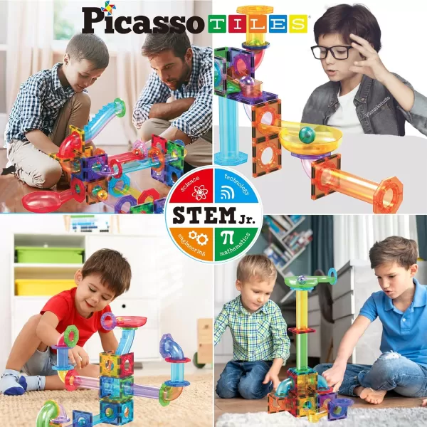 PicassoTiles 12 PC Magnetic Tiles for Marble Run Racetrack Square Joint Shape Building Block Construction Colorful STEM Toy Set Learning Kit Educational Magnet Playset for Toddler Boys  Girls Ages 3PTG60