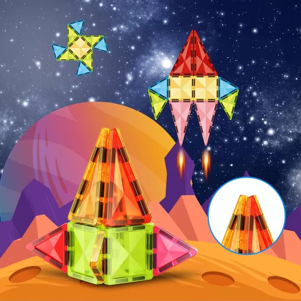 PicassoTiles 71pc Mini Diamond Series Winter Ice Theme Magnetic Tile Building Blocks 2 Character Action Figures Travel Size OnTheGo Magnet Construction Toy Set STEM Development Kit Ages 3 PTM7136pc