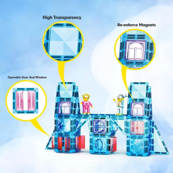 PicassoTiles 71pc Mini Diamond Series Winter Ice Theme Magnetic Tile Building Blocks 2 Character Action Figures Travel Size OnTheGo Magnet Construction Toy Set STEM Development Kit Ages 3 PTM7171pc Ice