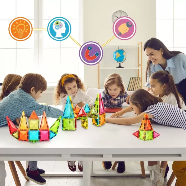 PicassoTiles 71pc Mini Diamond Series Winter Ice Theme Magnetic Tile Building Blocks 2 Character Action Figures Travel Size OnTheGo Magnet Construction Toy Set STEM Development Kit Ages 3 PTM7136pc