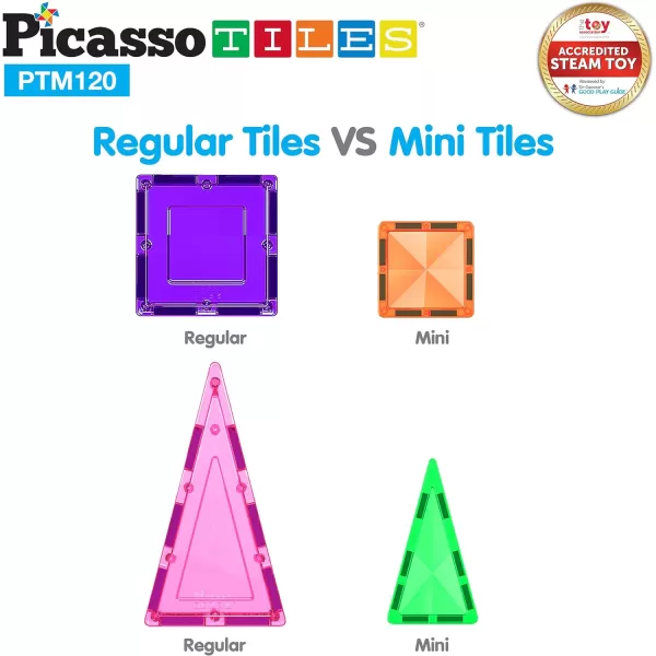PicassoTiles 71pc Mini Diamond Series Winter Ice Theme Magnetic Tile Building Blocks 2 Character Action Figures Travel Size OnTheGo Magnet Construction Toy Set STEM Development Kit Ages 3 PTM71120pc