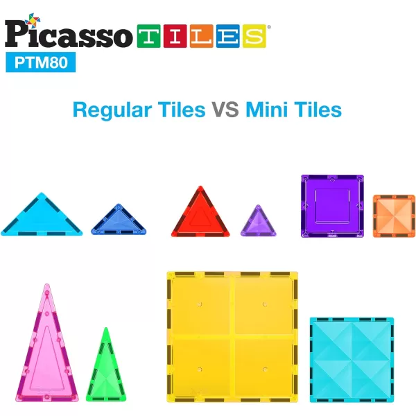 PicassoTiles 71pc Mini Diamond Series Winter Ice Theme Magnetic Tile Building Blocks 2 Character Action Figures Travel Size OnTheGo Magnet Construction Toy Set STEM Development Kit Ages 3 PTM7180pc
