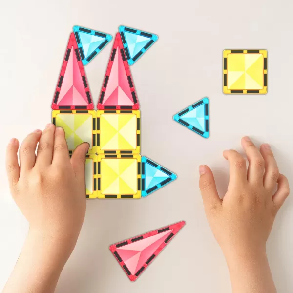 PicassoTiles 71pc Mini Diamond Series Winter Ice Theme Magnetic Tile Building Blocks 2 Character Action Figures Travel Size OnTheGo Magnet Construction Toy Set STEM Development Kit Ages 3 PTM7112pc