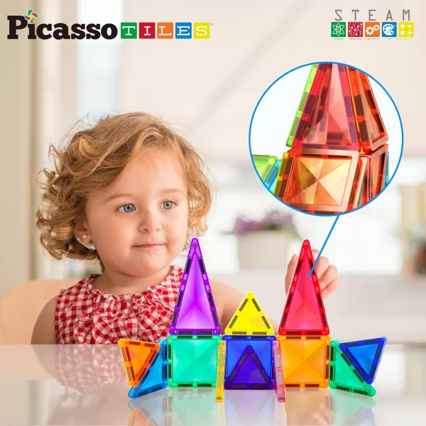 PicassoTiles 71pc Mini Diamond Series Winter Ice Theme Magnetic Tile Building Blocks 2 Character Action Figures Travel Size OnTheGo Magnet Construction Toy Set STEM Development Kit Ages 3 PTM7113pc