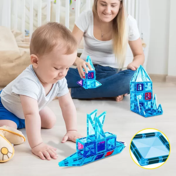 PicassoTiles 71pc Mini Diamond Series Winter Ice Theme Magnetic Tile Building Blocks 2 Character Action Figures Travel Size OnTheGo Magnet Construction Toy Set STEM Development Kit Ages 3 PTM7171pc Ice
