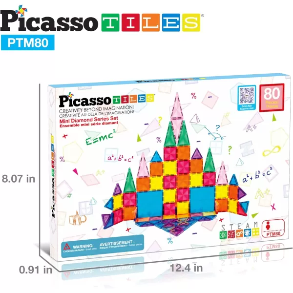 PicassoTiles 71pc Mini Diamond Series Winter Ice Theme Magnetic Tile Building Blocks 2 Character Action Figures Travel Size OnTheGo Magnet Construction Toy Set STEM Development Kit Ages 3 PTM7180pc
