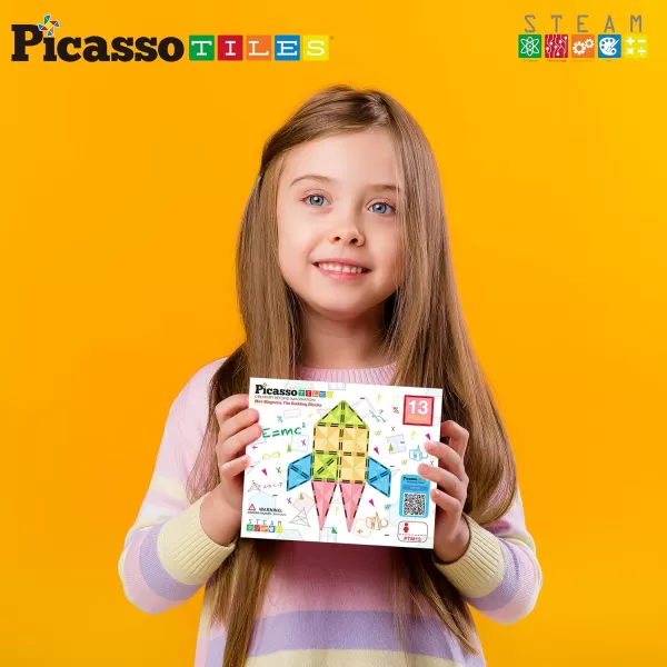PicassoTiles 71pc Mini Diamond Series Winter Ice Theme Magnetic Tile Building Blocks 2 Character Action Figures Travel Size OnTheGo Magnet Construction Toy Set STEM Development Kit Ages 3 PTM7113pc