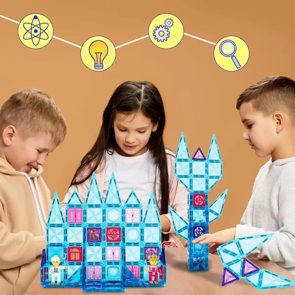 PicassoTiles 71pc Mini Diamond Series Winter Ice Theme Magnetic Tile Building Blocks 2 Character Action Figures Travel Size OnTheGo Magnet Construction Toy Set STEM Development Kit Ages 3 PTM7171pc Ice