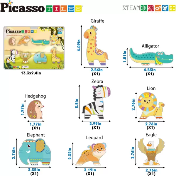 PicassoTiles 8pc Magnet Tile Building Blocks 8 Marine Animal Action Figures Compatible Magnetic Accessory Playset Tiles Kids Toys STEM Educational Learning Preschool Toddler Girls Boys Age 3 PTA25Safari