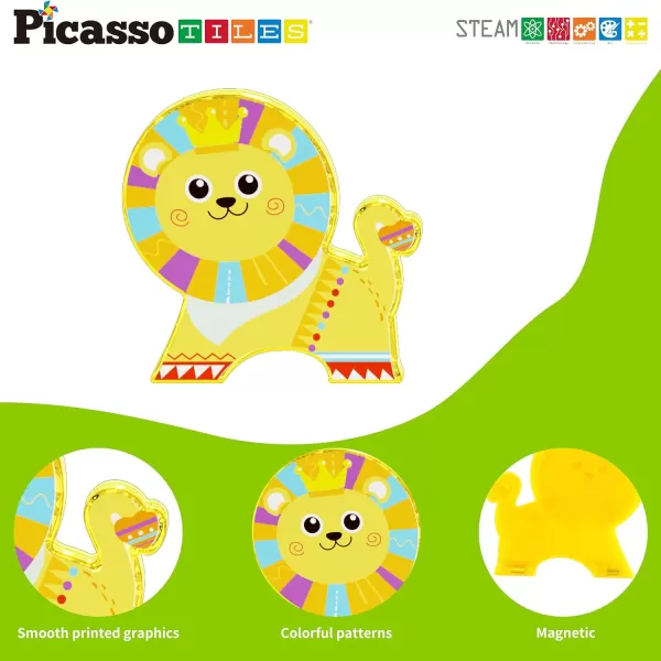 PicassoTiles 8pc Magnet Tile Building Blocks 8 Marine Animal Action Figures Compatible Magnetic Accessory Playset Tiles Kids Toys STEM Educational Learning Preschool Toddler Girls Boys Age 3 PTA25Safari