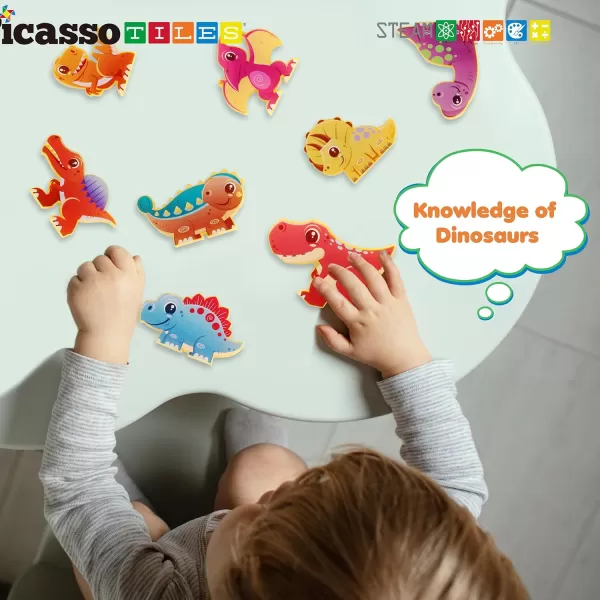 PicassoTiles 8pc Magnet Tile Building Blocks 8 Marine Animal Action Figures Compatible Magnetic Accessory Playset Tiles Kids Toys STEM Educational Learning Preschool Toddler Girls Boys Age 3 PTA25Dinosaur