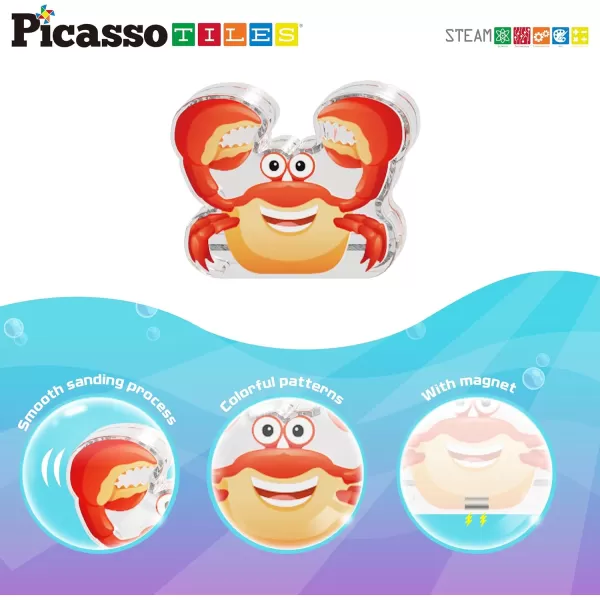 PicassoTiles 8pc Magnet Tile Building Blocks 8 Marine Animal Action Figures Compatible Magnetic Accessory Playset Tiles Kids Toys STEM Educational Learning Preschool Toddler Girls Boys Age 3 PTA25Marine