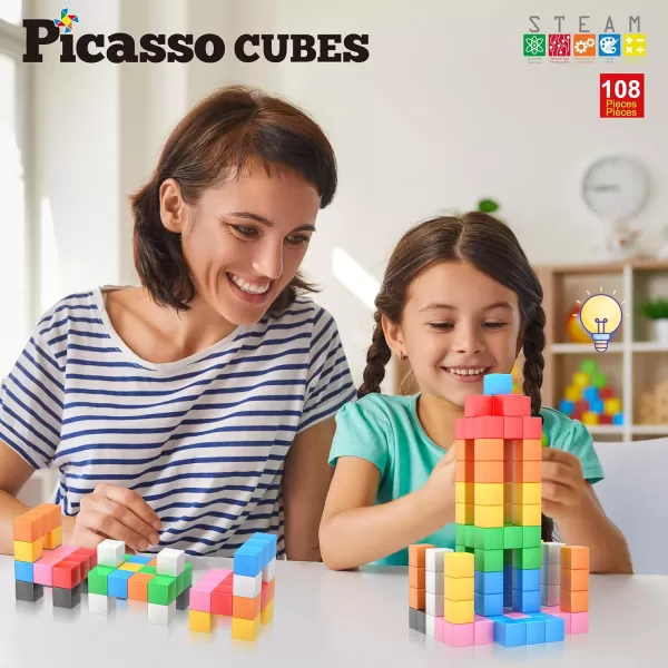 PicassoTiles Magnet Cube Building Blocks 80 Pieces 12 3CM Magnetic Cubes Toy Construction Building Educational Sensory Toys with Idea Booklet for School  Preschool Kids Boys Girls Toddlers PMC302PMC303
